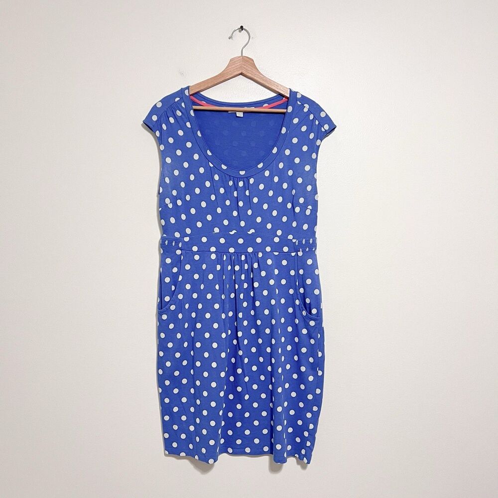 Boden Margot Blue White Polka Dot Dress Cotton UK 14 US 10 Pockets - Picture 2 of 11